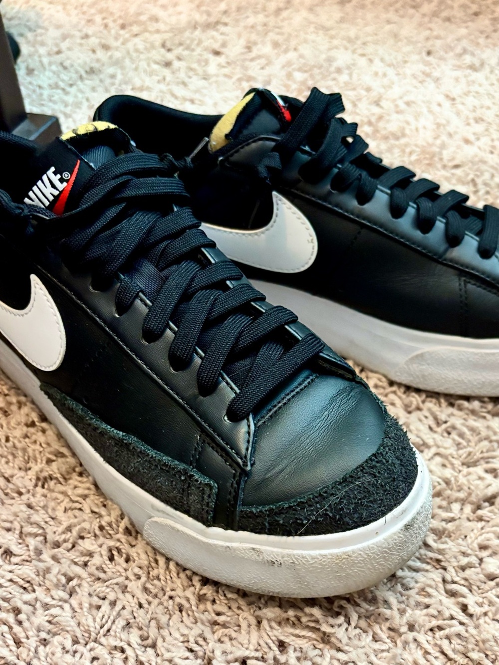 Nike Black and White Low-Top Sneakers with Textured Toe and lift platform